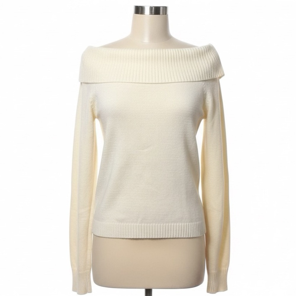 512 PRETTY GARDEN | NWOT Women’s Cream Off-Shoulder Foldover Neck Sweater (sz M) - Picture 3 of 16